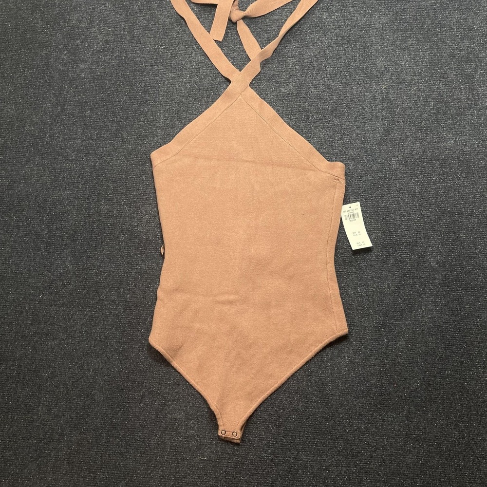 Abercrombie & Fitch Bodysuit Womens Medium Brown Halter Rib Knit Strappy Top